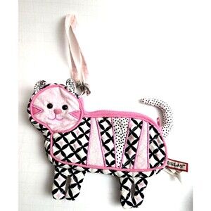 Quilted Pink Black Cat Coin Purse Wristlet Fabric Zipper Pouch By Douglas